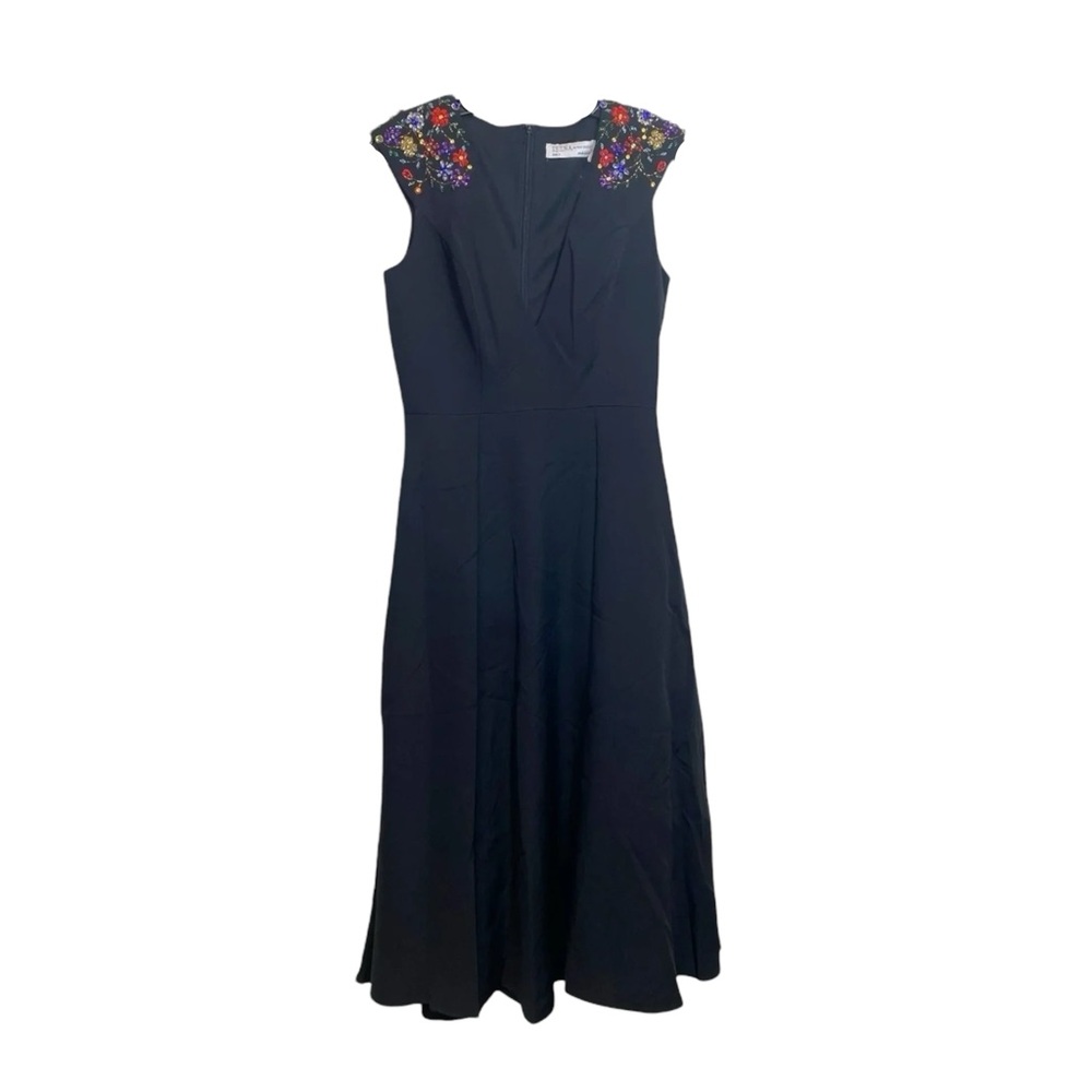 IEENA FOR MAC DUGGAL Black Beaded Cap Sleeve A Line Midi Dress size 4 holiday - Picture 7 of 8